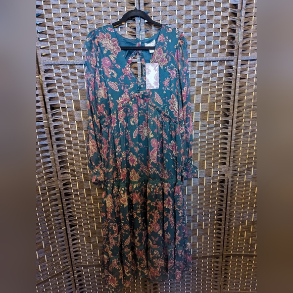 NWT Teal and Burgundy  Band Of The Free Maxi Sundress with Long Sleeves - Picture 3 of 9